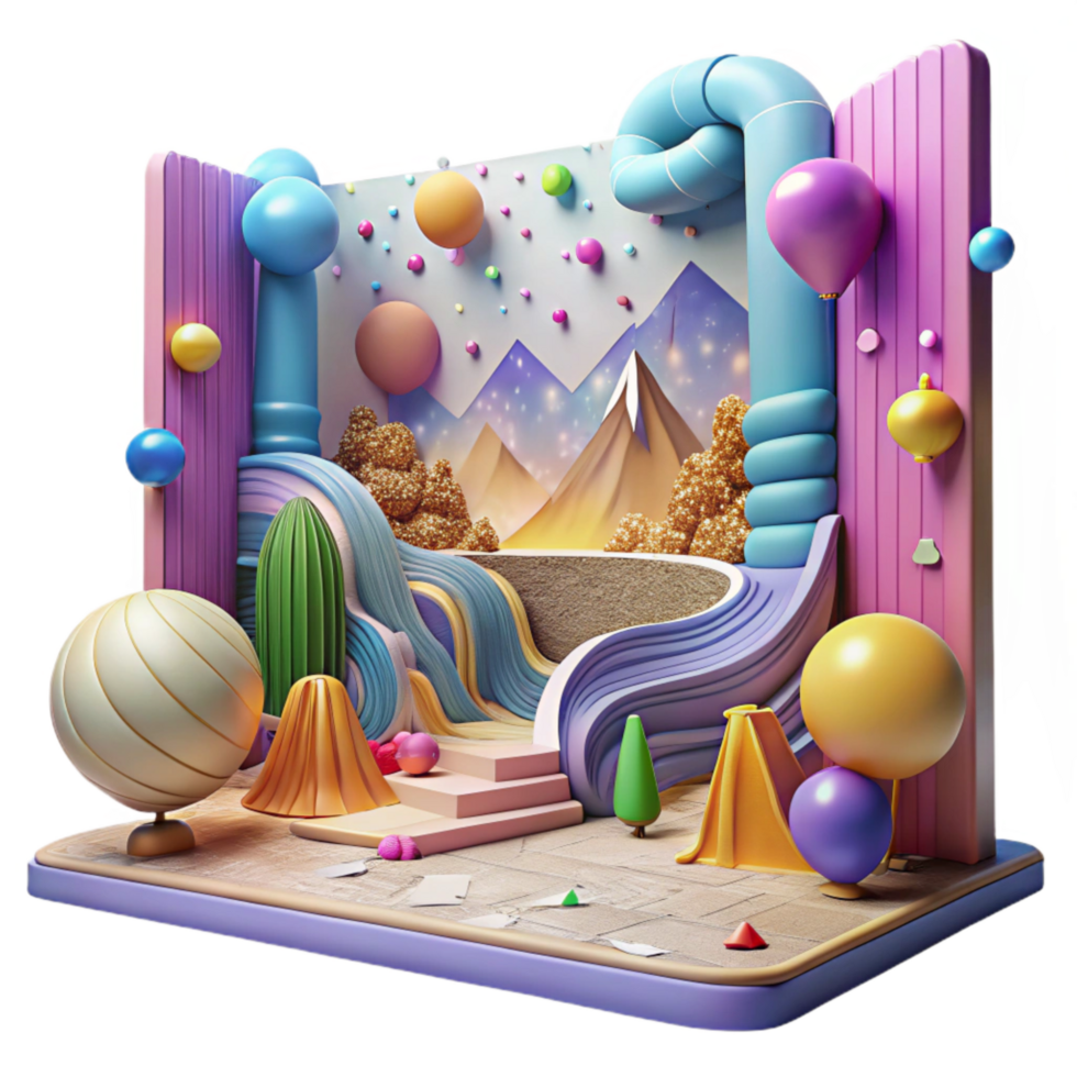 vibrant modern Colorful Mural Landscape Scene Cutout with Panoramic Perspective high quality png