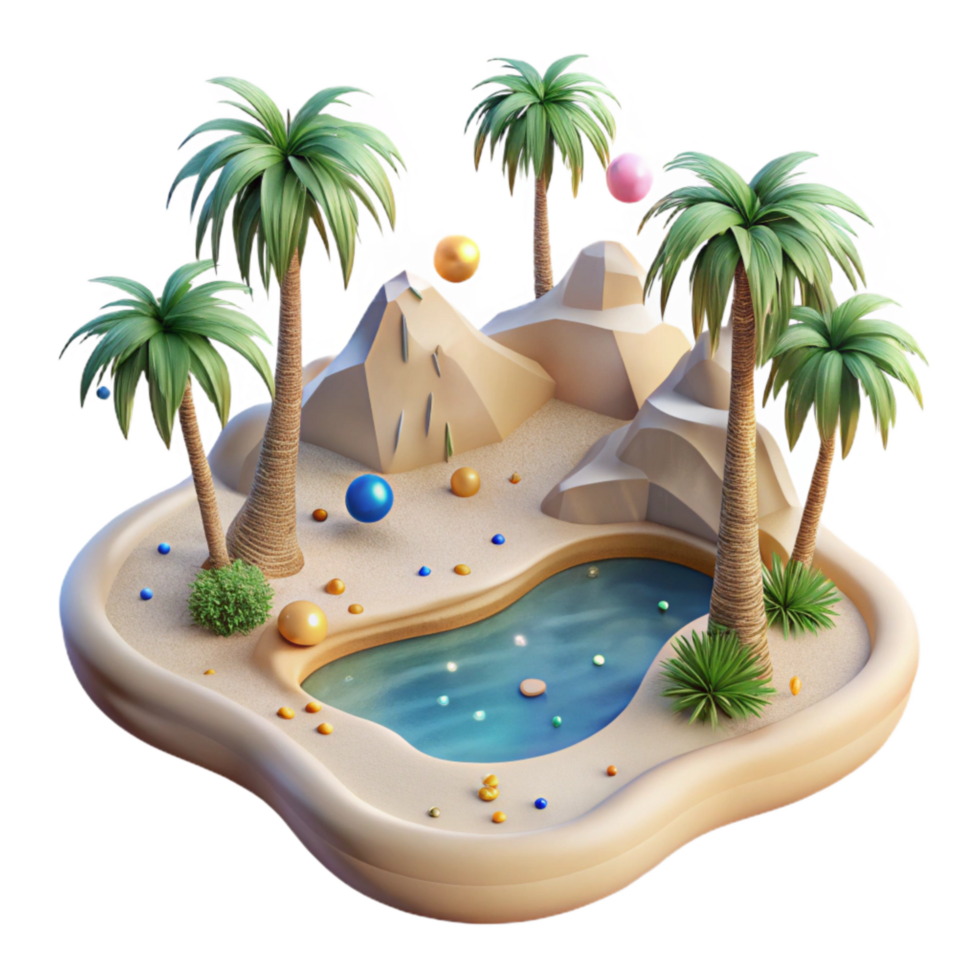 extraordinary minimalist Desert Oasis Palm Trees and Water Cutout Green Blue detailed png