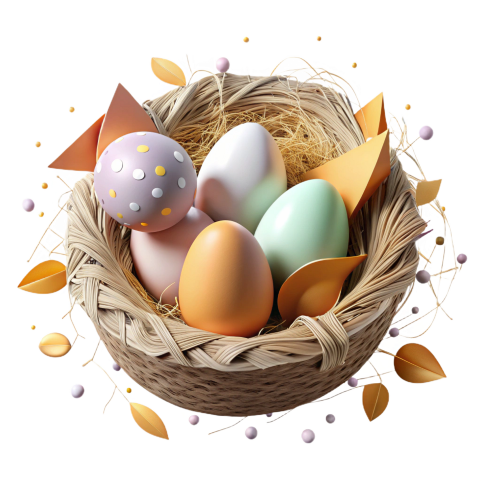 wonderful rustic Bird Nest with Eggs Isolated on Transparent Background png