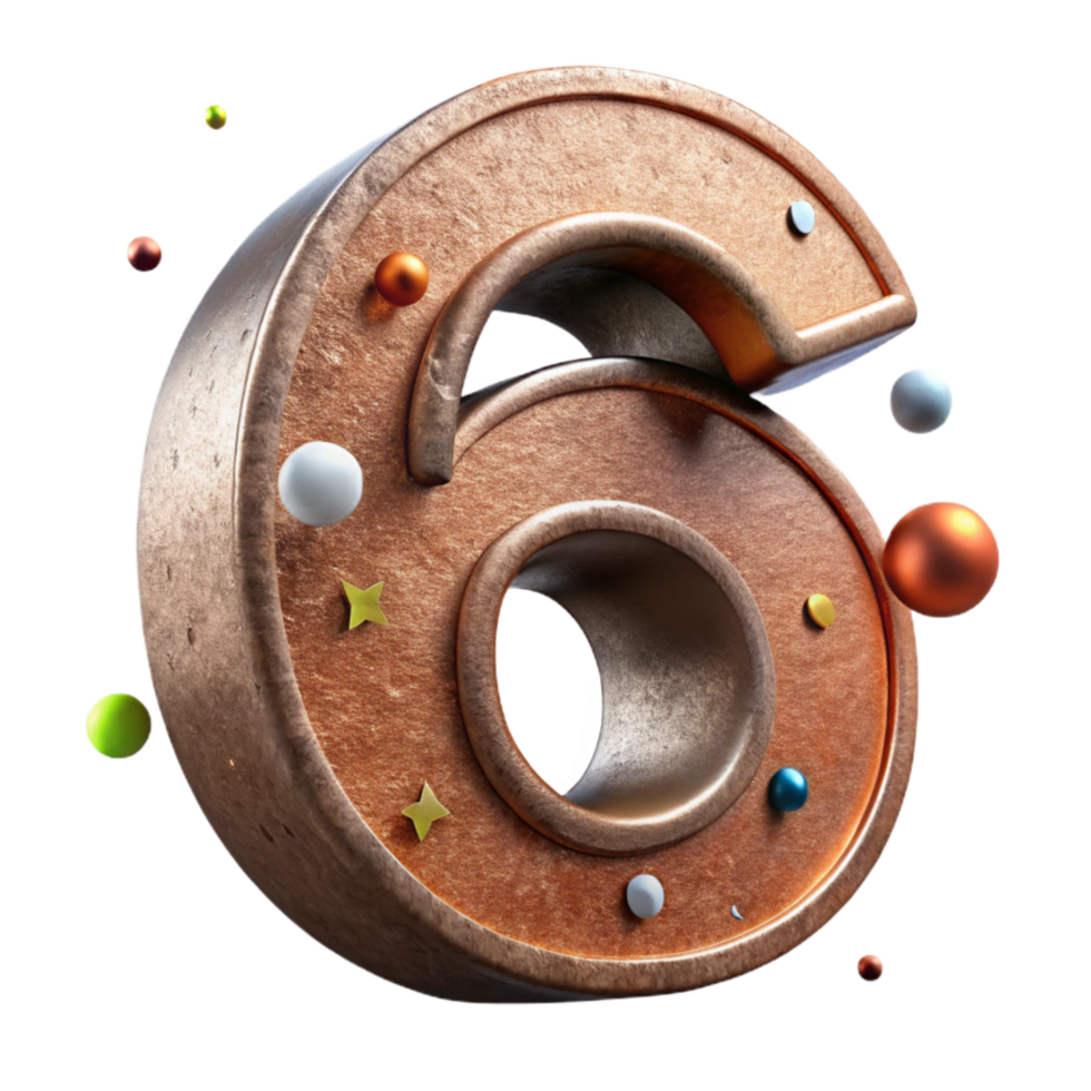 magnificent artistic Distressed Metal Number 6 Cutout Brown high quality png