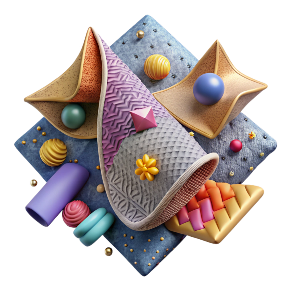 serene artistic Embroidered Textile Pattern with Geometric Shapes Isolated premium png
