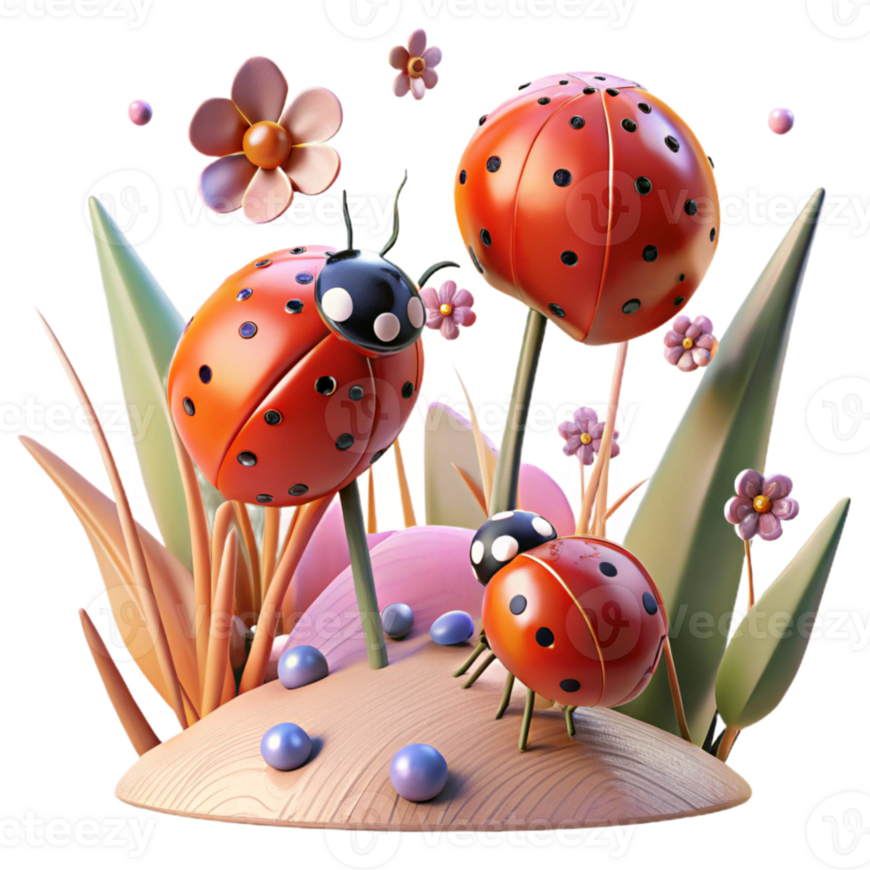 dramatic traditional Close Up Ladybugs on Crop Near Wildflower Patch Transparent Background high quality png