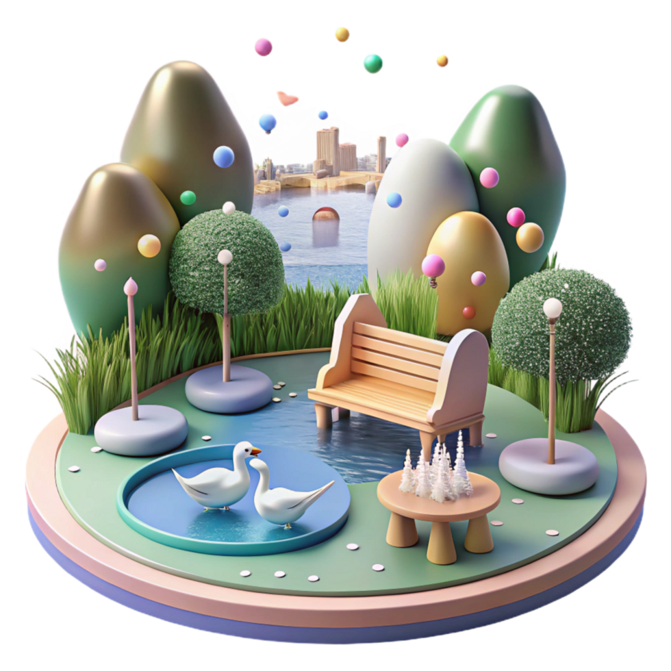 beautiful modern City Park with Pond and Ducks Cutout Serene Landscape high resolution png