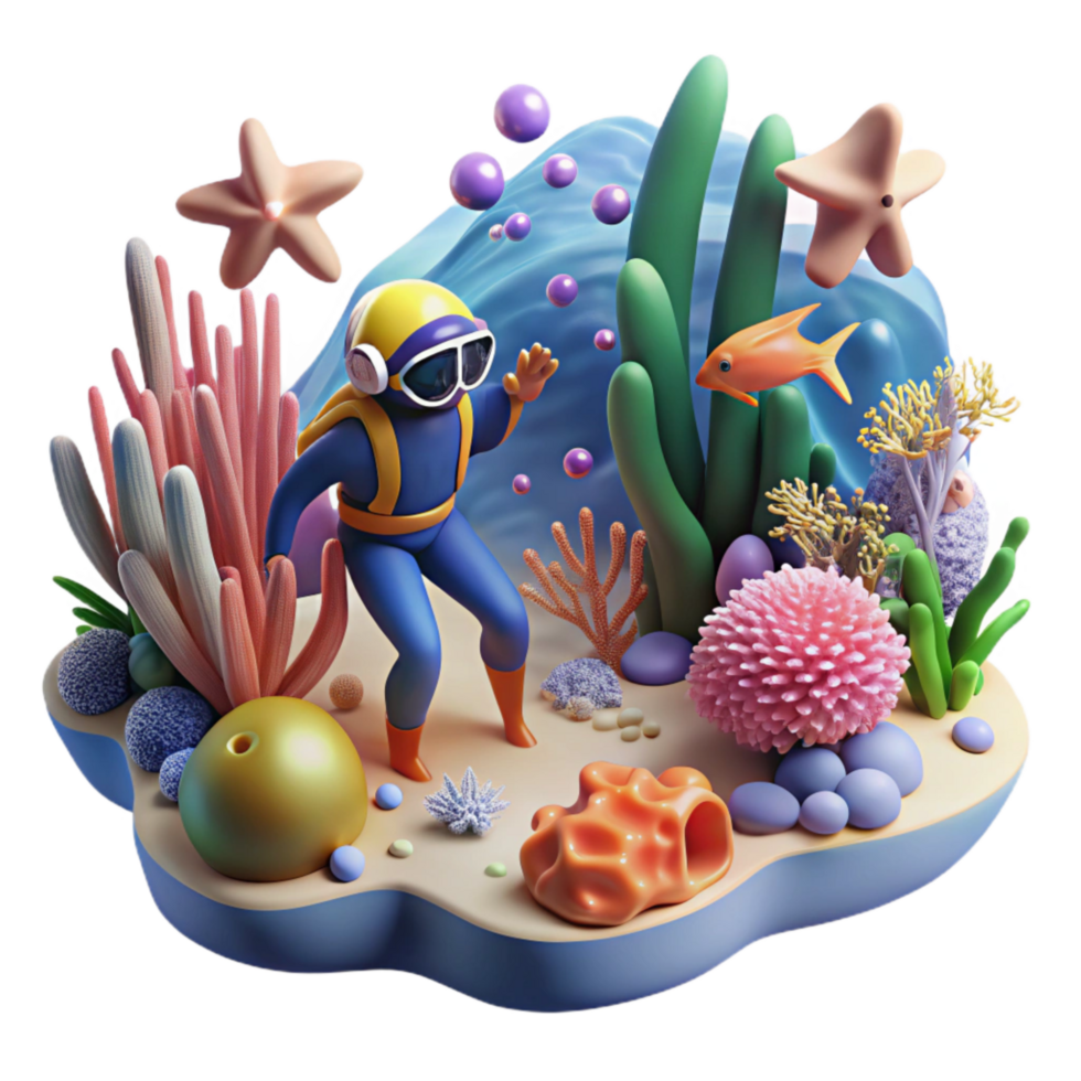 stunning creative Coral Reef with Diverse Marine Life Transparent Background detailed png