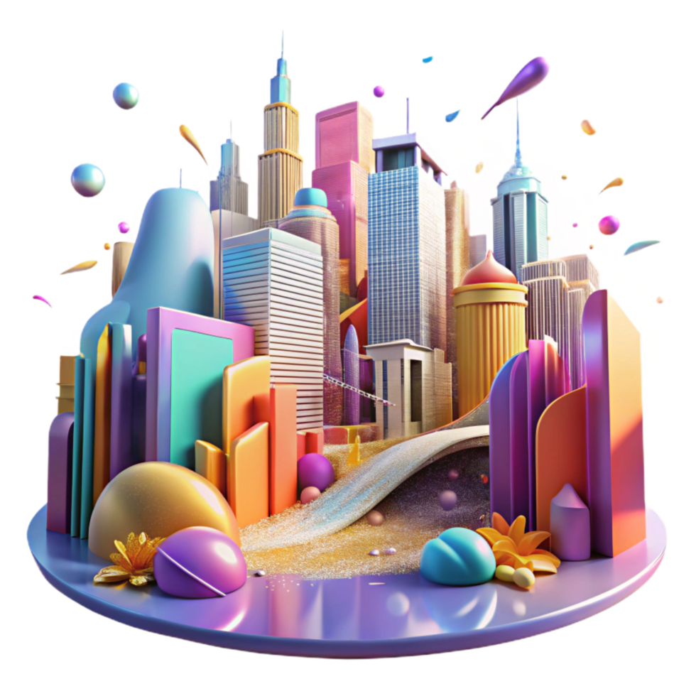 beautiful modern Colorful Mural Cityscape Panorama Cutout with Wide Angle View detailed png