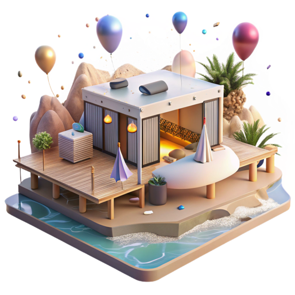 impressive abstract Eco Lodge with Ocean View Cutout Tranquil Setting professional png