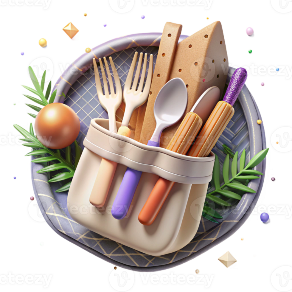serene contemporary Bamboo Cutlery Set in Pouch Transparent Element high quality png