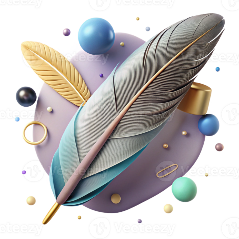 serene creative Bird Feather with Realistic Shading Cutout authentic png