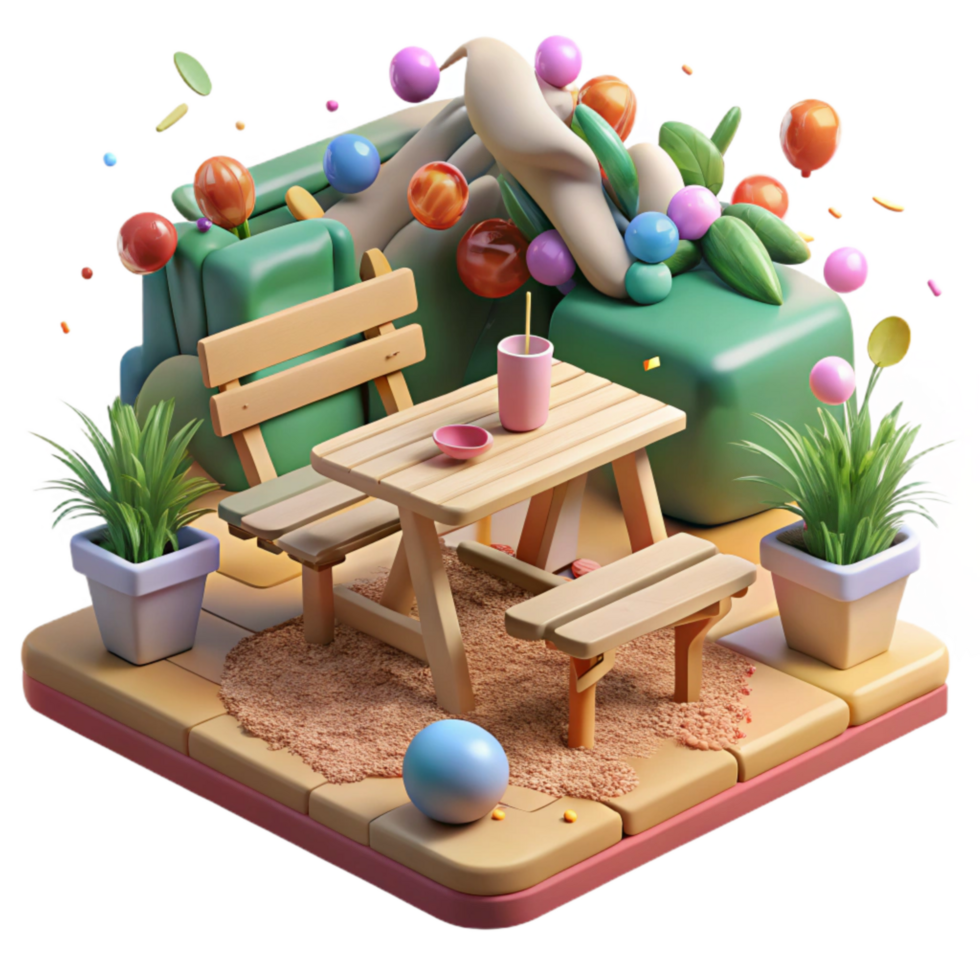 elegant minimalist Community Garden with Bench and Picnic Table genuine png