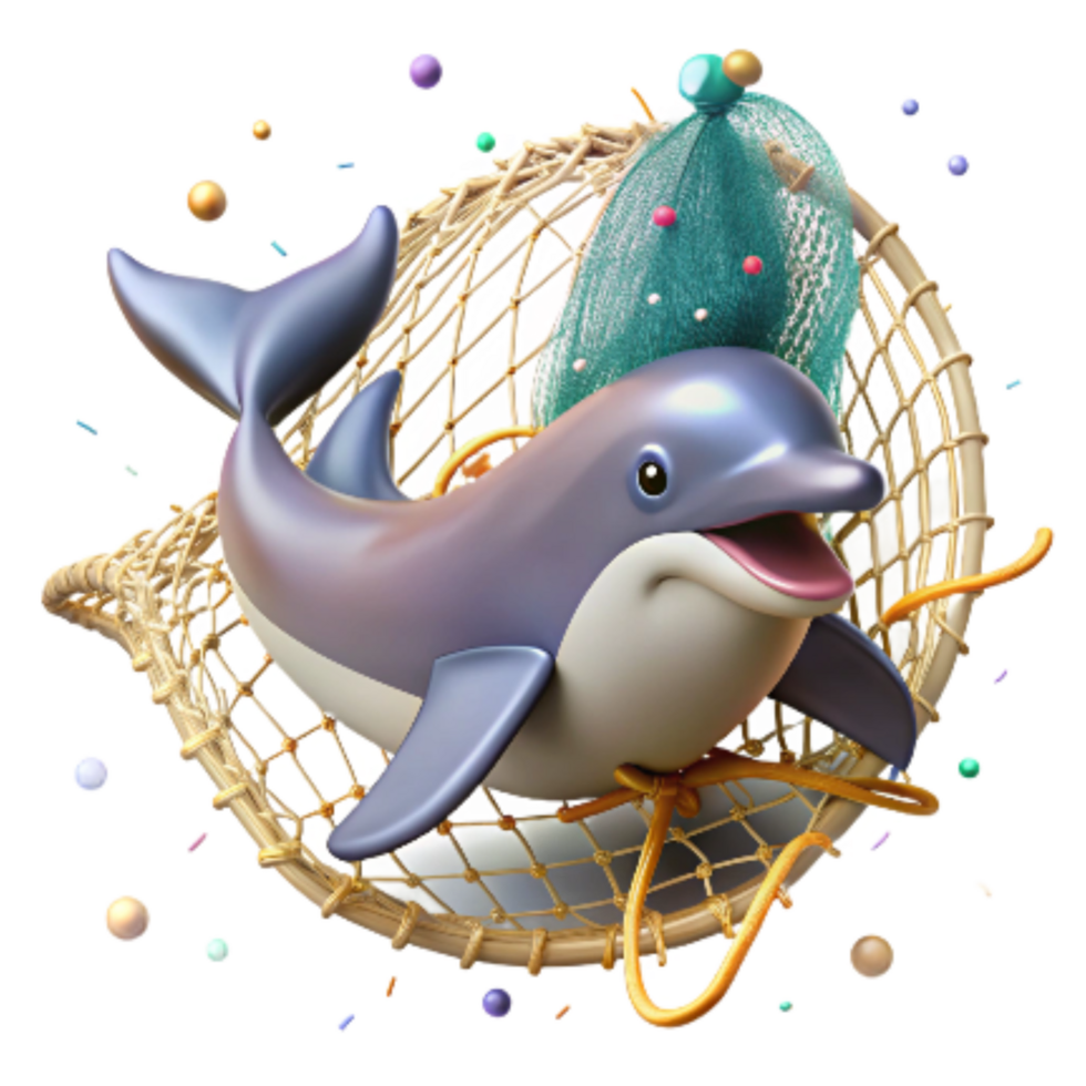 impressive creative Dolphin Caught in Net Cutout Underwater View professional png