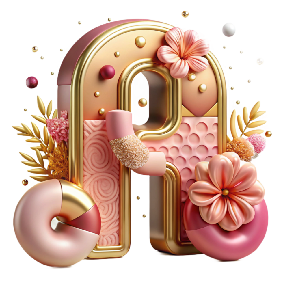 elegant rustic Decorative Floral Letter H Cutout Pink and Gold high quality png