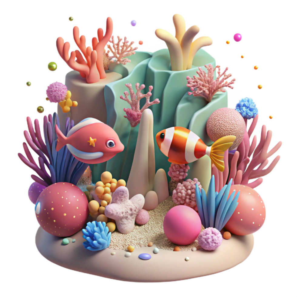 elegant modern Coral Reef with Diverse Marine Life Transparent Background professional png