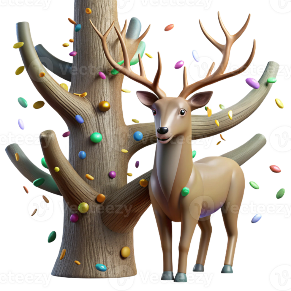 beautiful abstract Deer Rubbing Antlers on Tree Transparent Background Territorial Behavior high resolution png