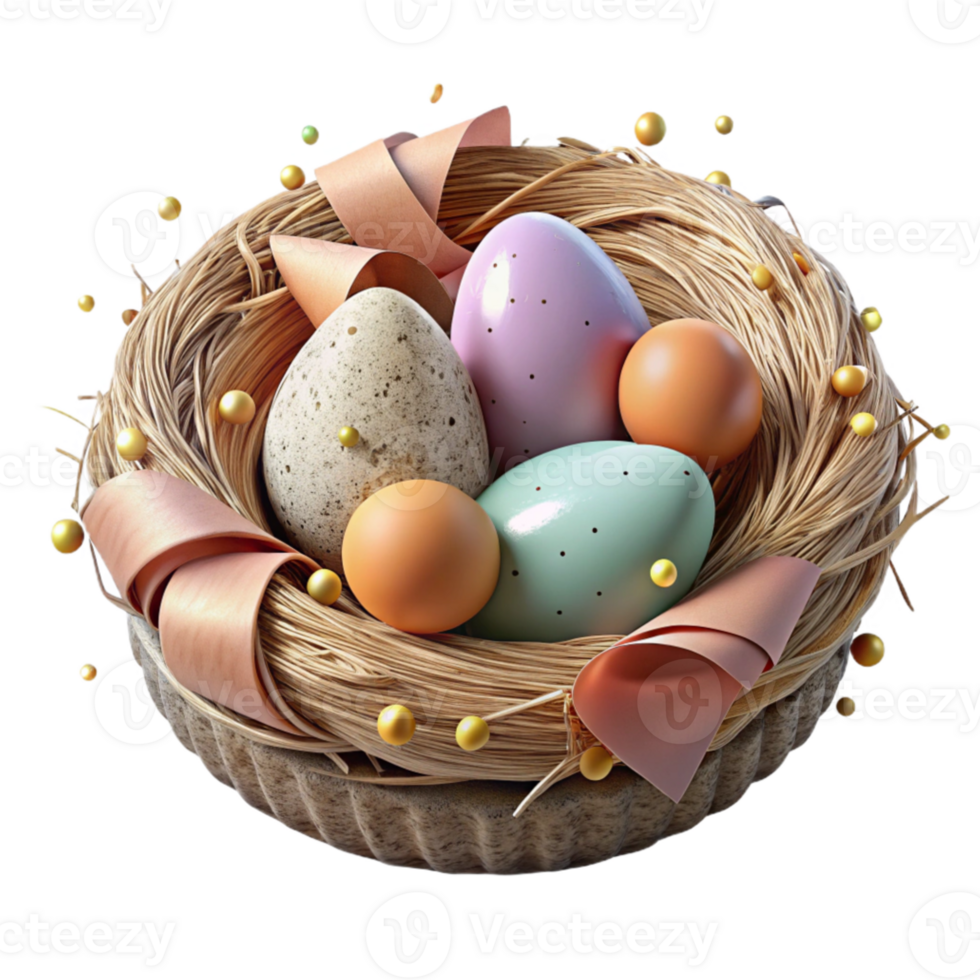 wonderful rustic Bird Nest with Eggs Isolated on Transparent Background exclusive png