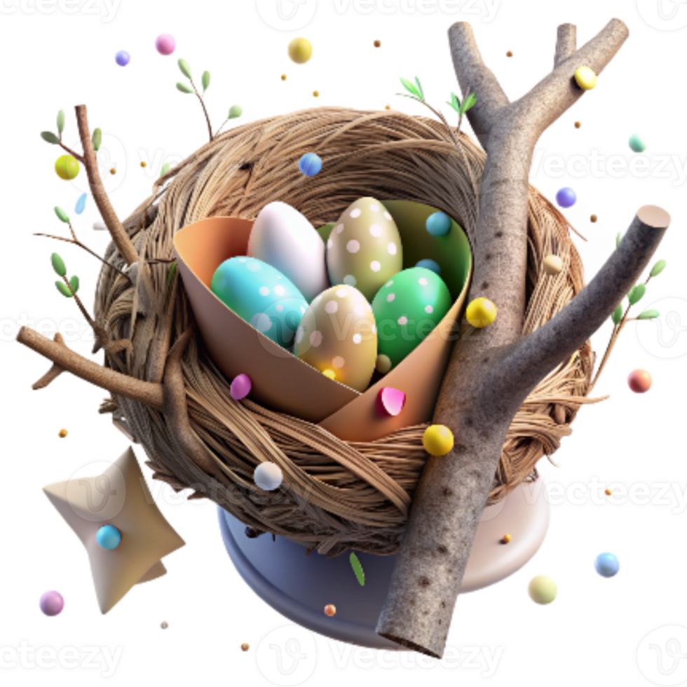 wonderful modern Bird Nest with Eggs Isolated on Transparent Background high quality png