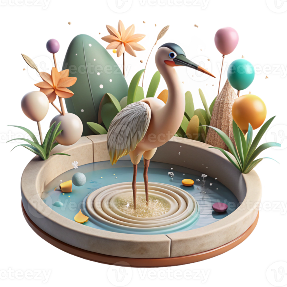 impressive vintage Detailed Rendering of Bird Drinking From Wetland Pool Cutout authentic png