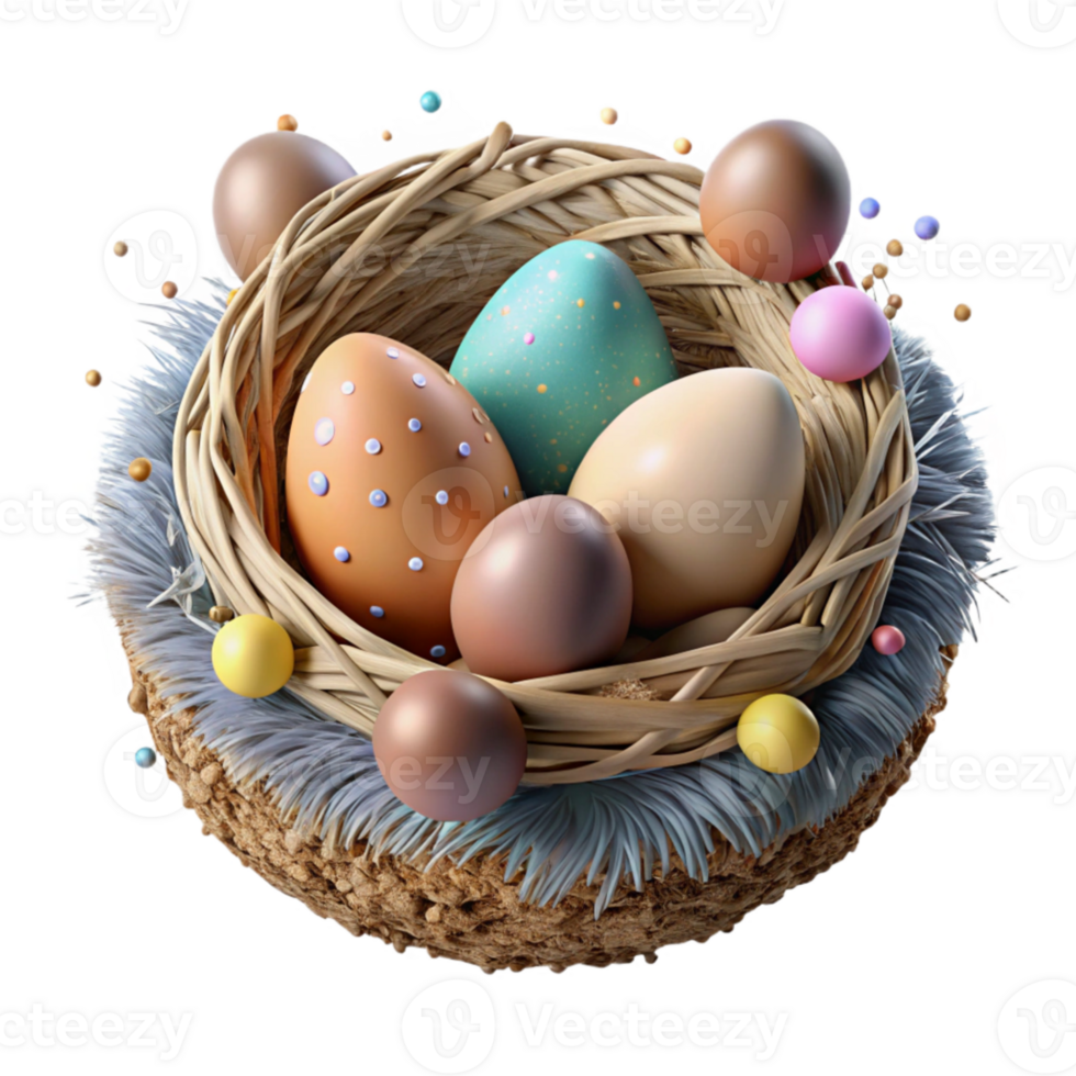 wonderful rustic Bird Nest with Eggs Isolated on Transparent Background original png