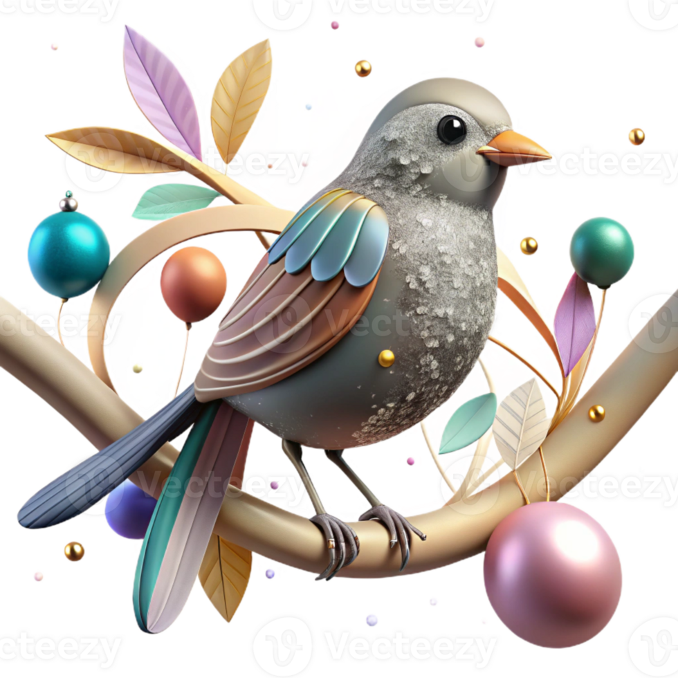 wonderful artistic Bird Perched on Branch in Rewilded Area Isolated genuine png