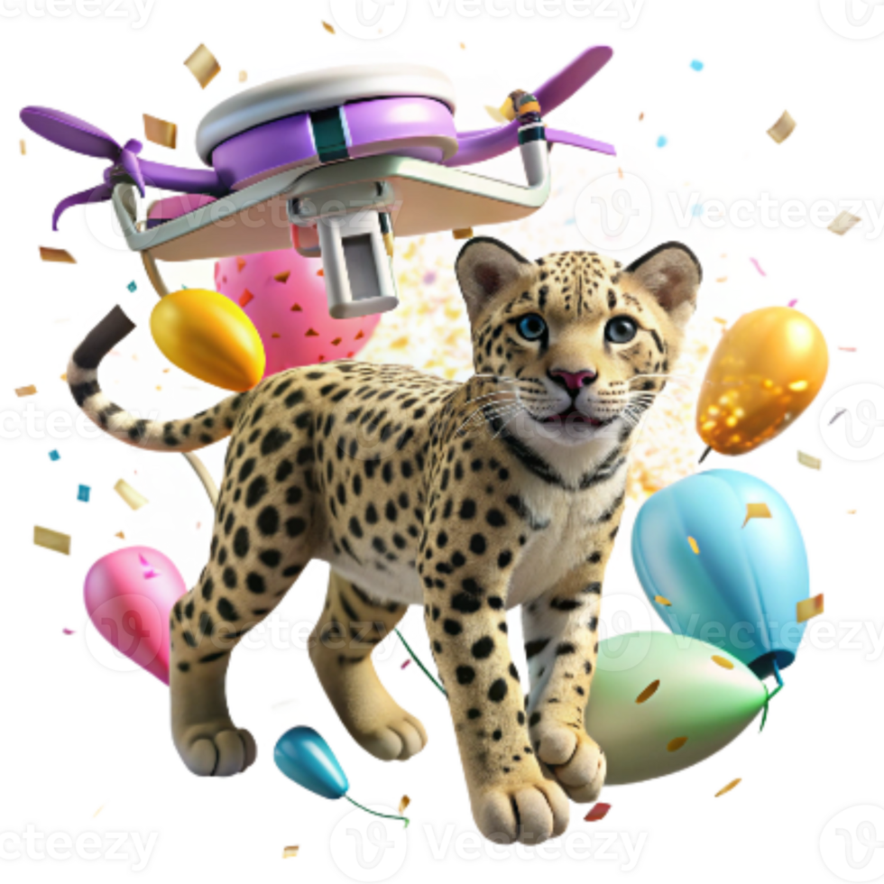beautiful modern Drone Capturing Amur Leopard Cub Transparent Background high quality png
