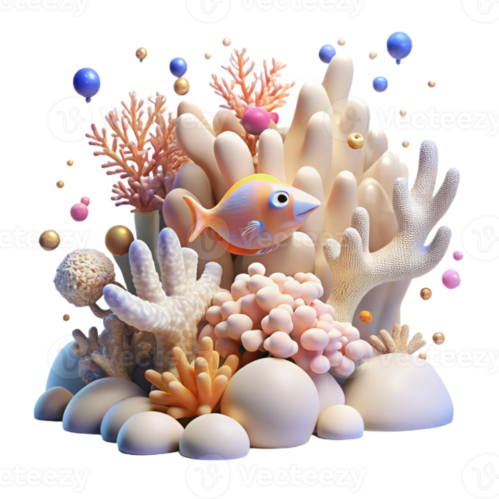 dramatic abstract Coral Bleaching and Fish Migration Transparent Background authentic png