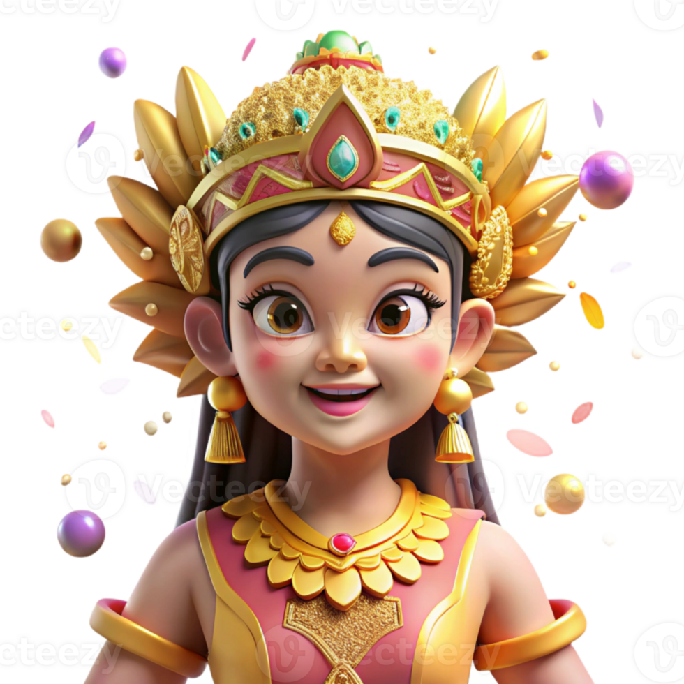 beautiful traditional Balinese Dancer Intricate Headdress Isolated with Warm Lighting original png