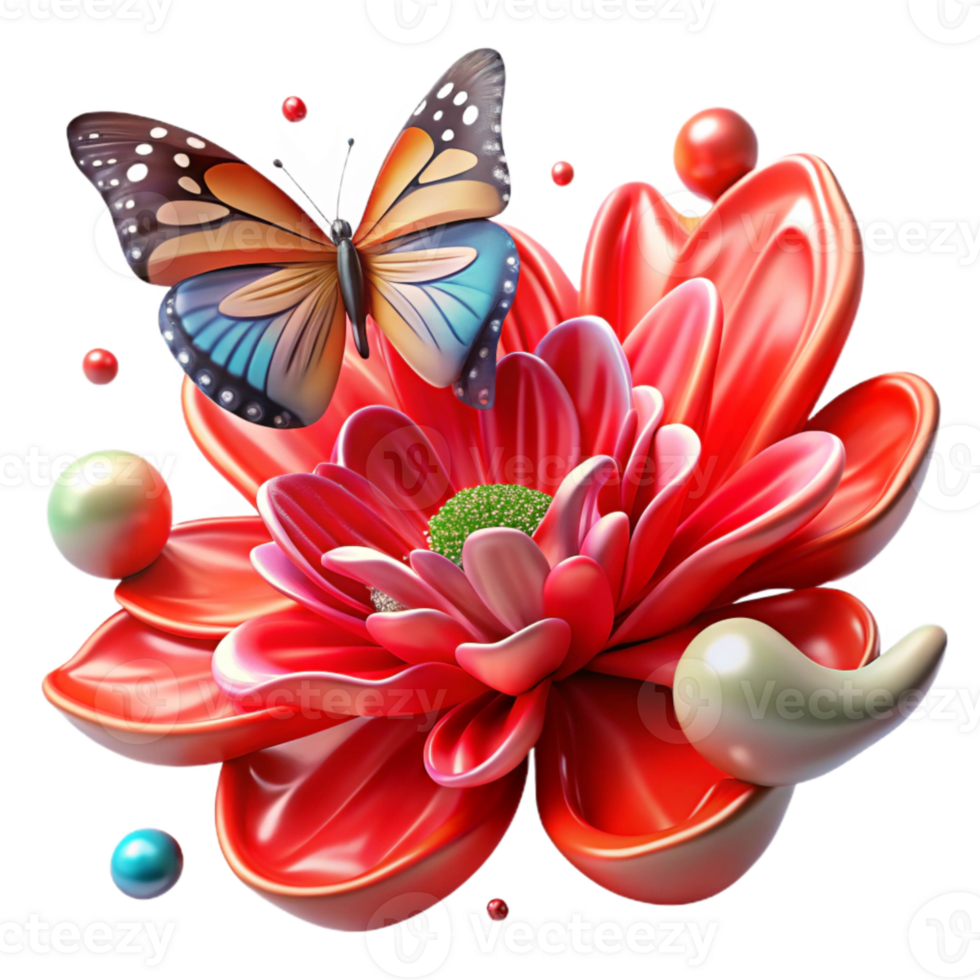 wonderful contemporary Butterfly on Bright Red Flower Isolated exclusive png