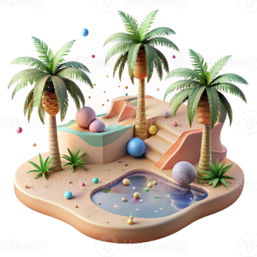 extraordinary artistic Desert Oasis Isolated with Palm Trees high resolution png