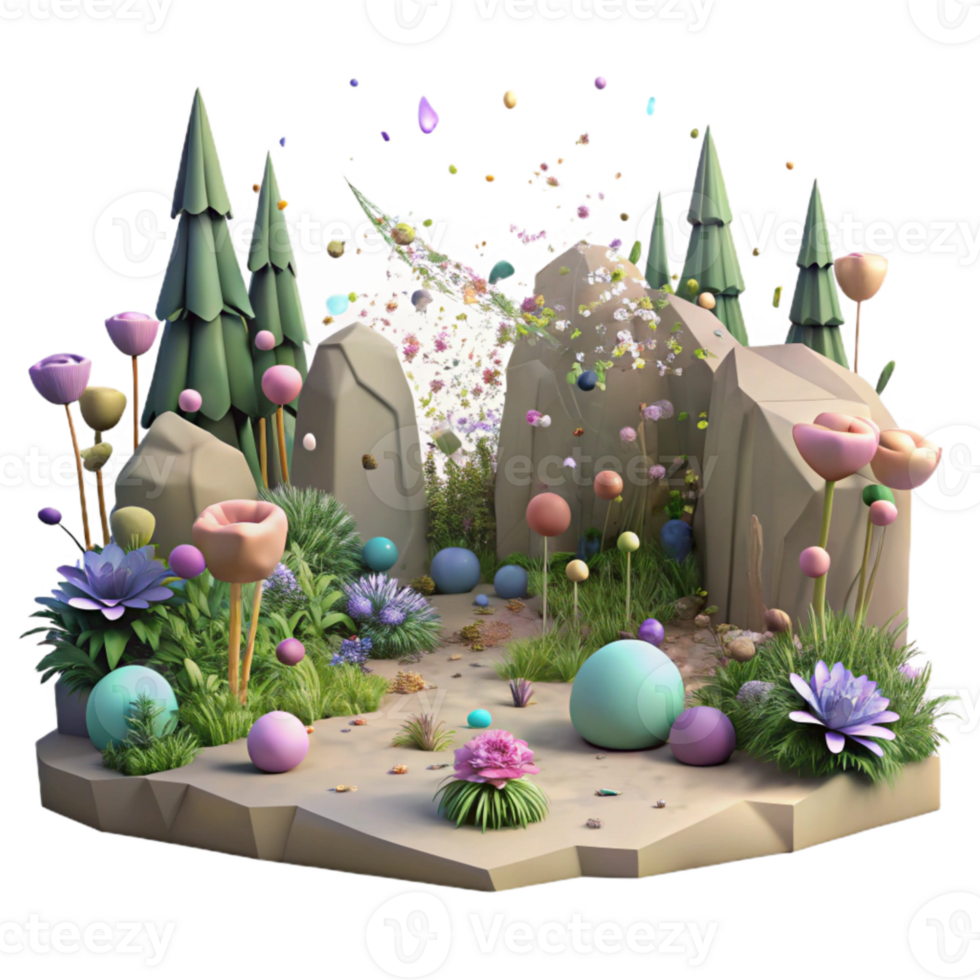 vibrant artistic Forest Clearing with Wildflowers Transparent Background professional png