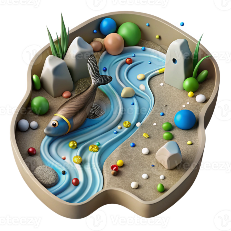 elegant rustic Contaminated River with Dead Fish Top View Cutout genuine png