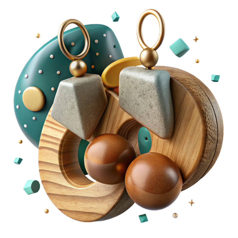 elegant modern Artisan Crafted Earrings with Wood and Metal Transparent Background authentic png
