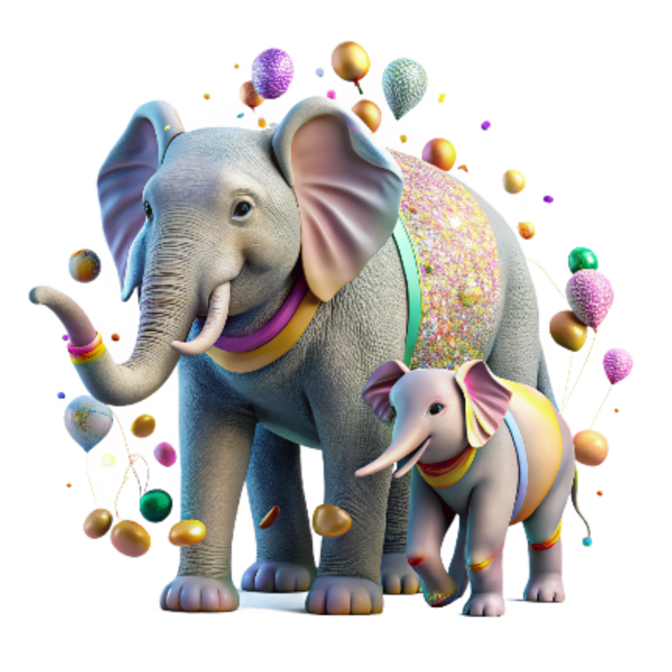 impressive artistic Elephant with Calf Walking Transparent Background png