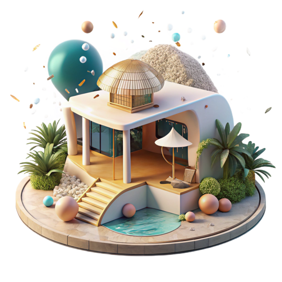 vibrant minimalist Eco Lodge with Ocean View Cutout Tranquil Setting professional png