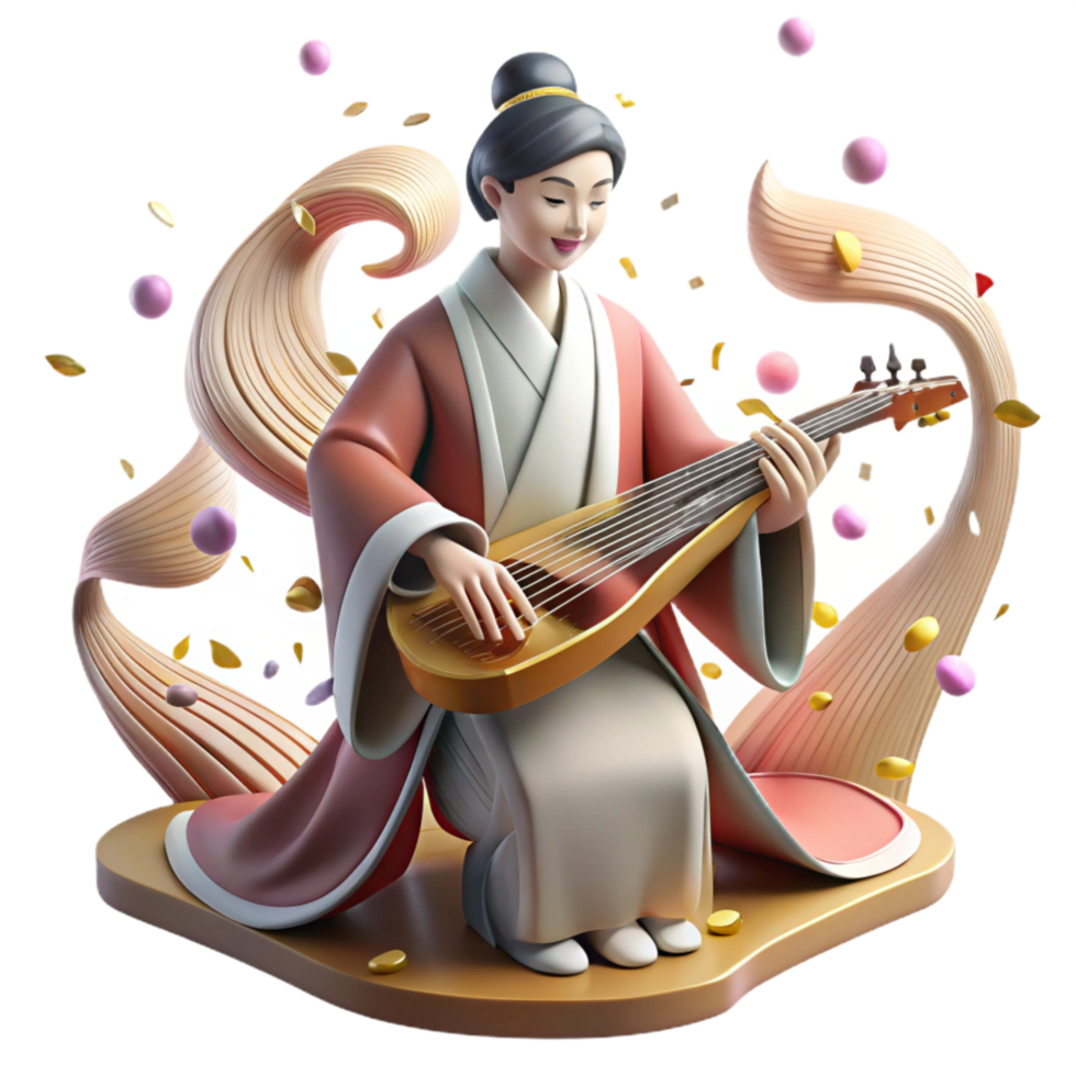 elegant contemporary Chinese Guzheng Player Silk Robe Detail Cutout detailed png