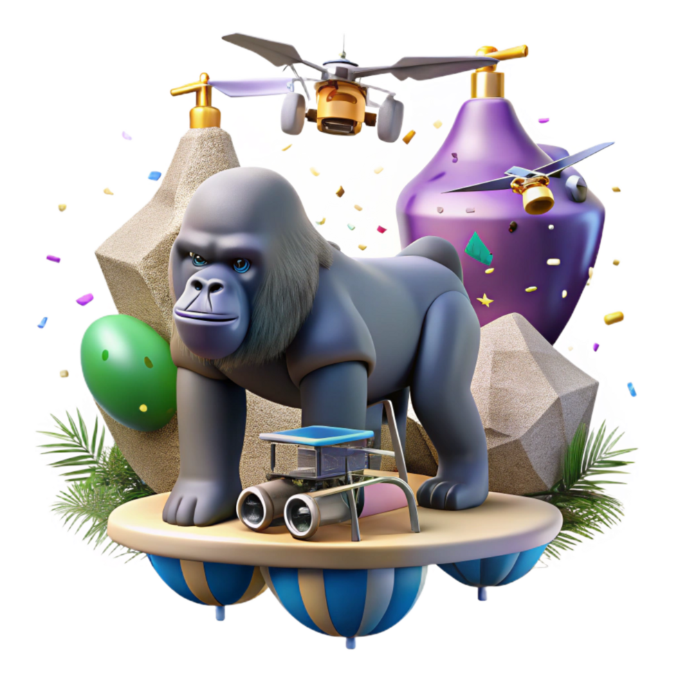 impressive creative Drone Tracking Mountain Gorilla Family Isolated genuine png