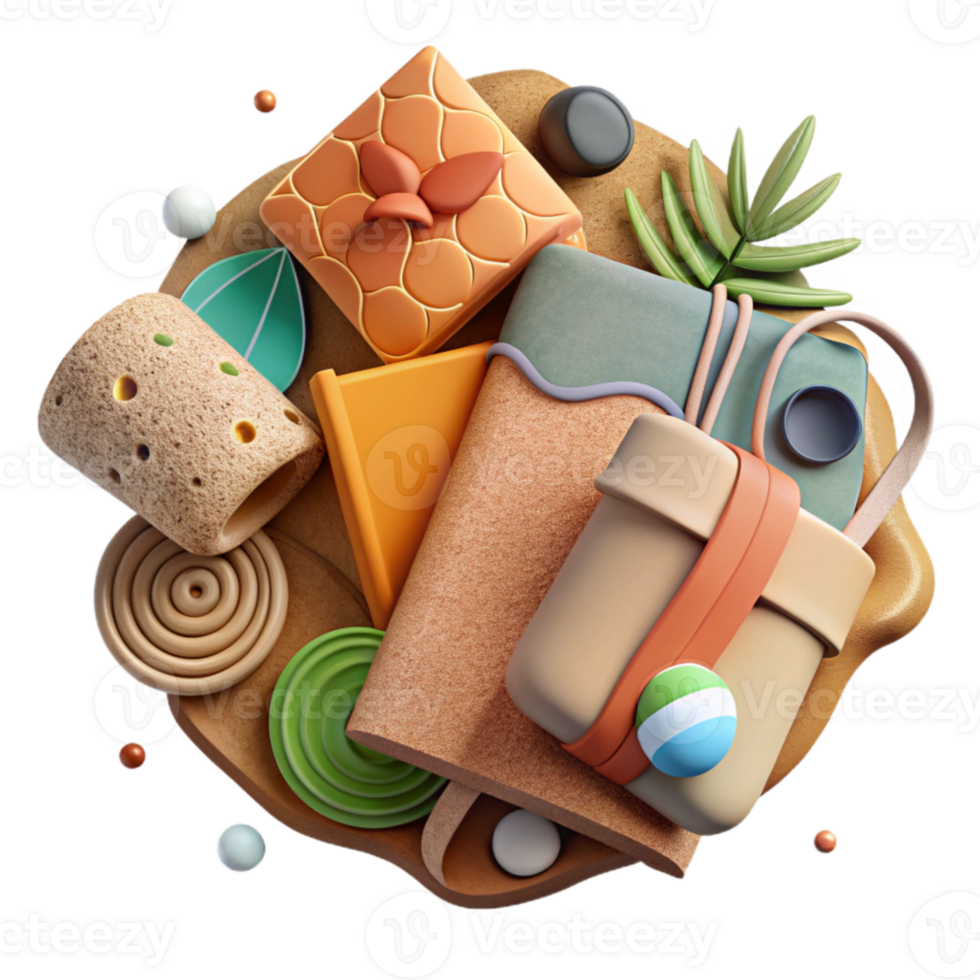 serene artistic Eco Friendly Travel Essentials Flat Lay Cutout high resolution png