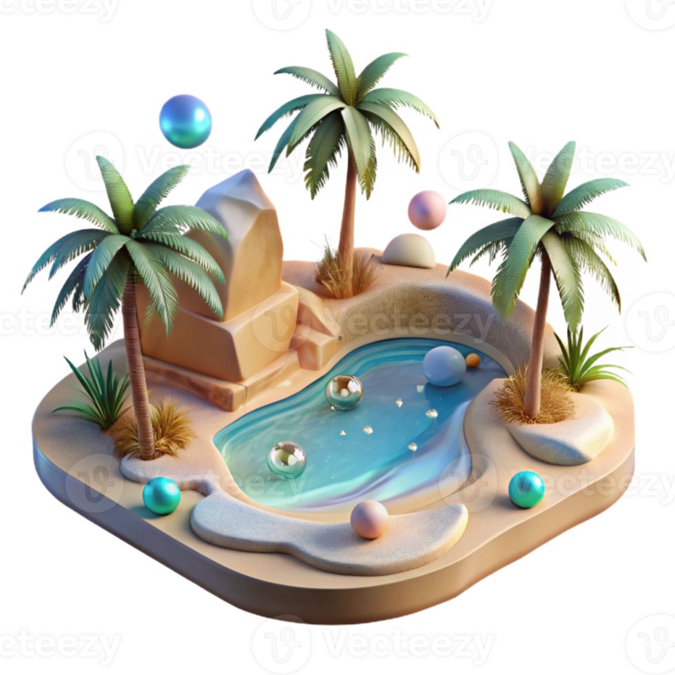magnificent artistic Desert Oasis Palm Trees and Water Cutout Green Blue png