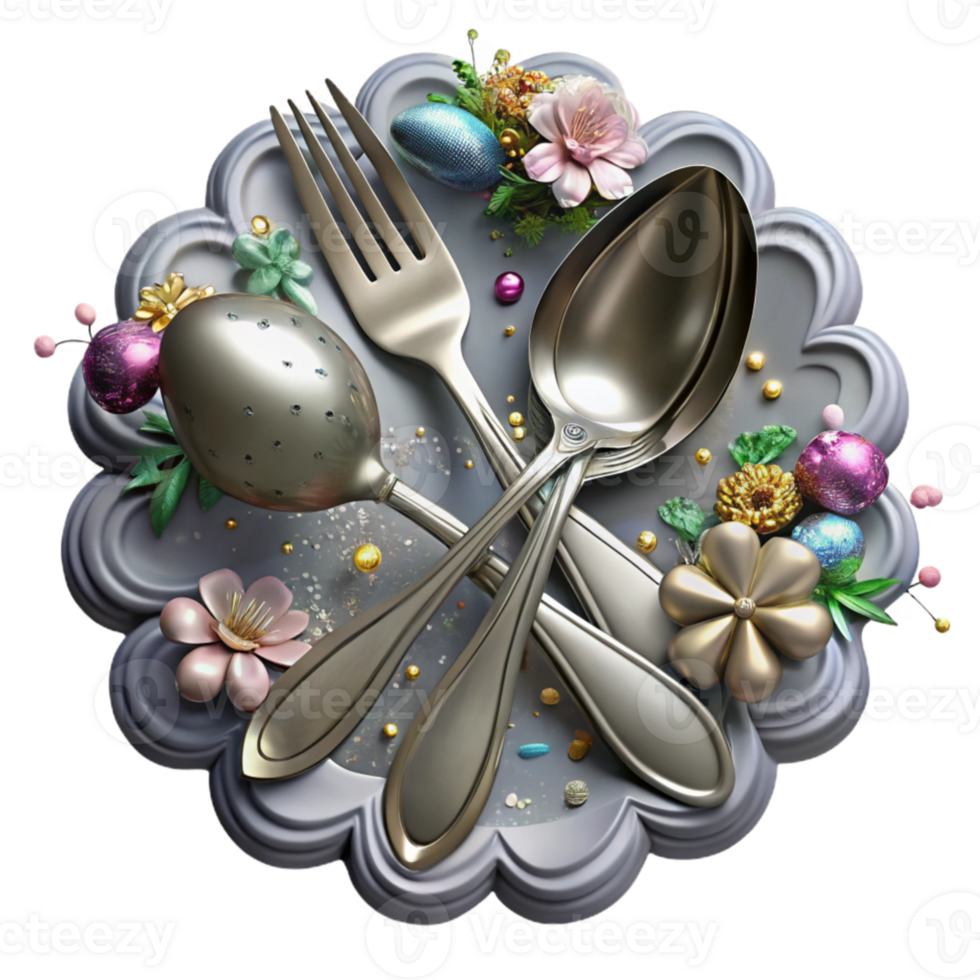 dramatic creative Antique Silverware with Floral Pattern Isolated professional png