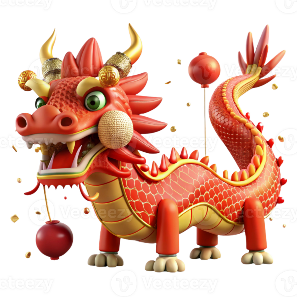 elegant artistic Chinese Dragon Parade Red and Gold Scales Isolated authentic png
