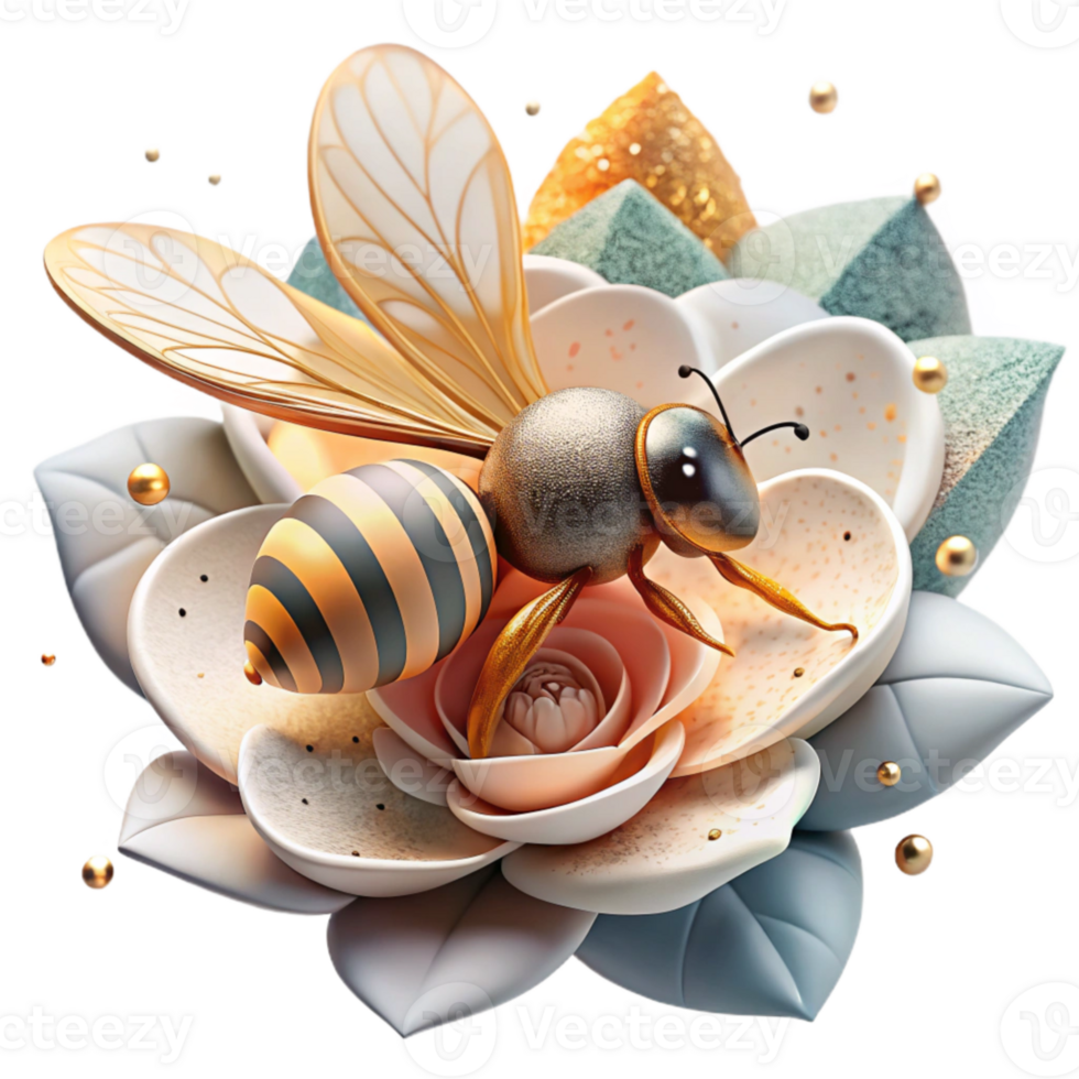 magnificent artistic Close Up Bee on Flower Pollen Visible Cutout genuine png