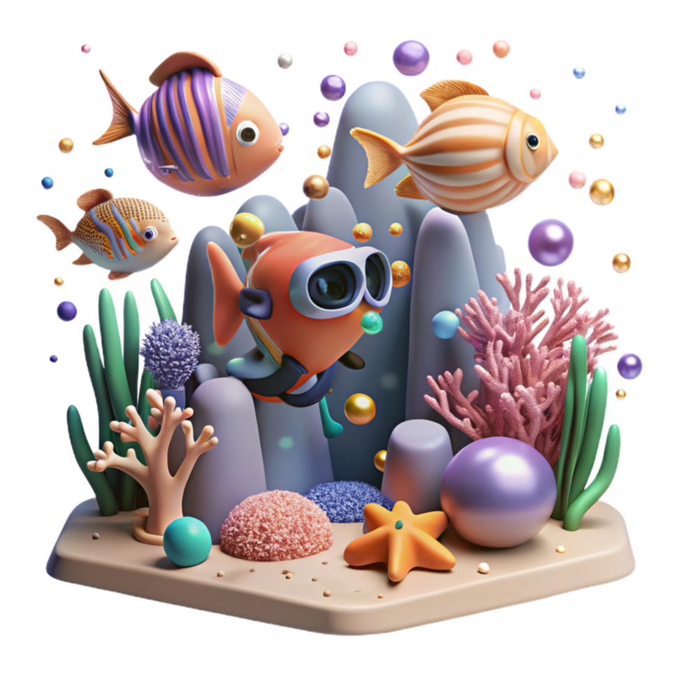 magnificent rustic Coral Reef with School of Fish and Coral Transparent Background png