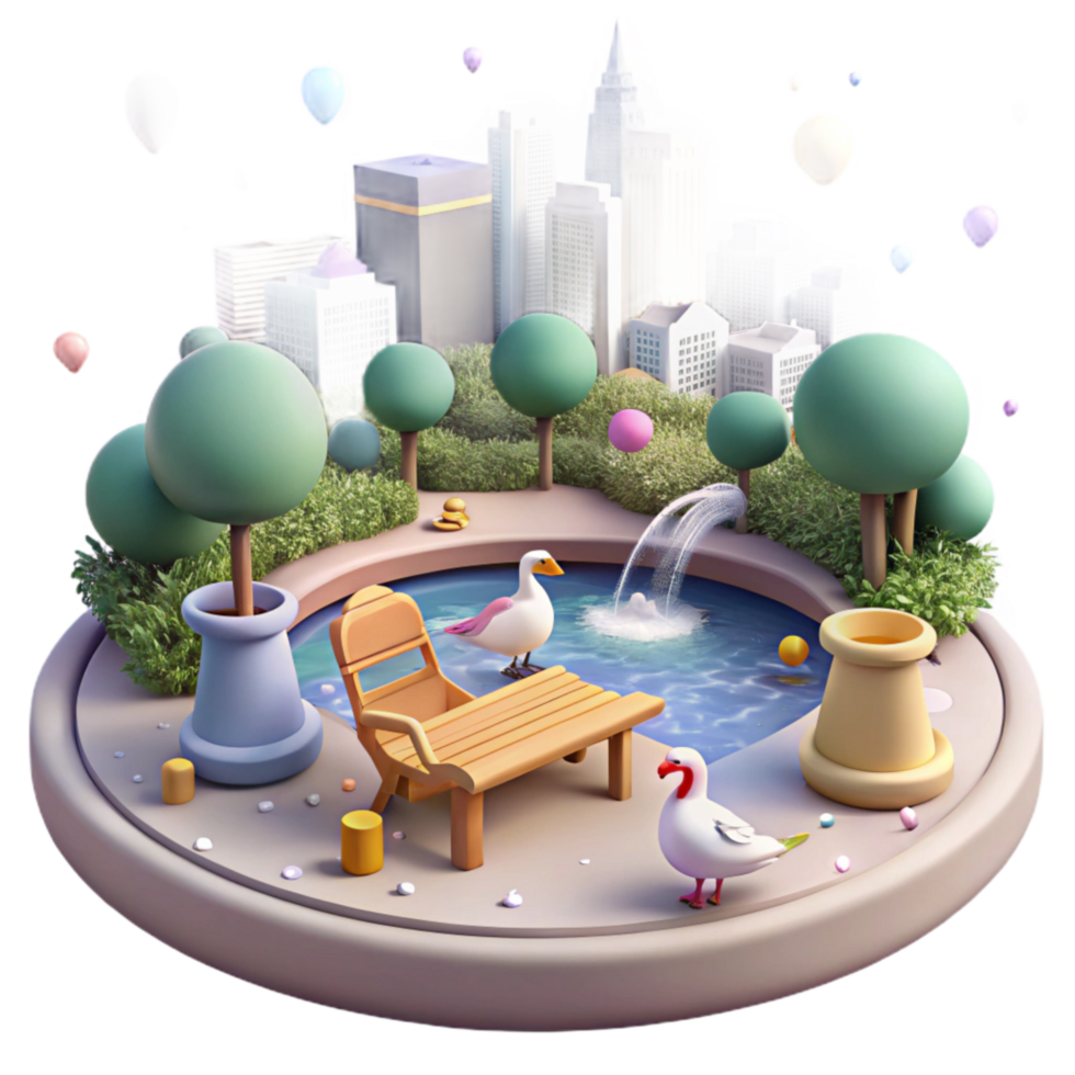 beautiful minimalist City Park with Pond and Ducks Cutout Serene Landscape original png