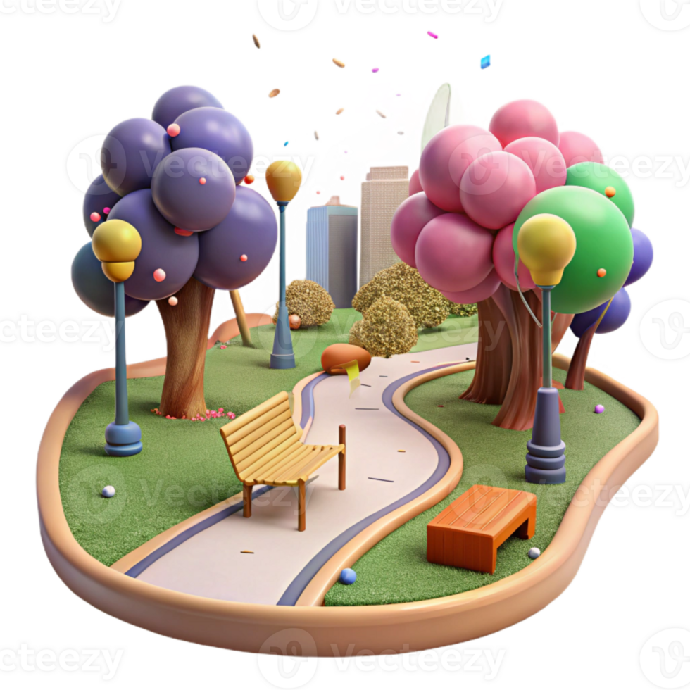 dramatic classic City Park with Walking Path Isolated Element png