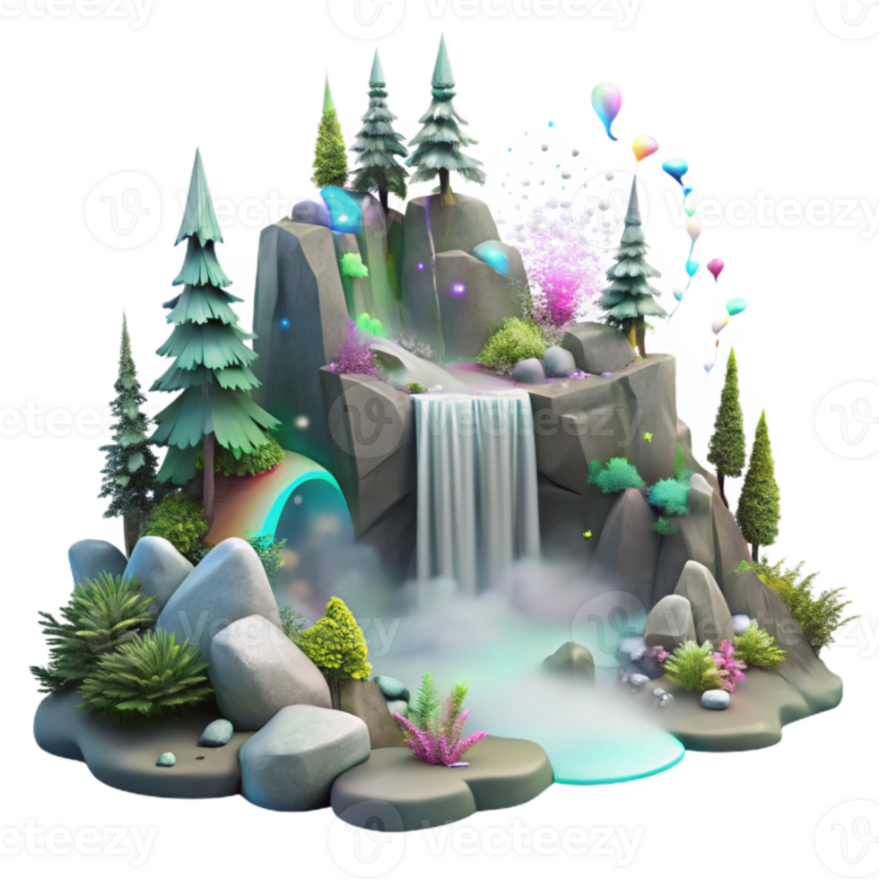 vibrant traditional Forest Waterfall in Fog Transparent Background png