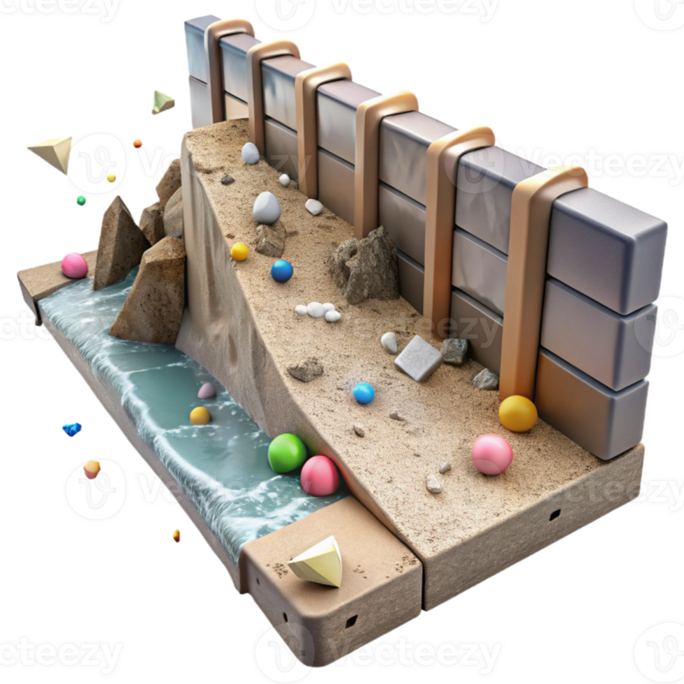 beautiful modern Damaged Seawall Isolated Coastal Erosion Theme detailed png