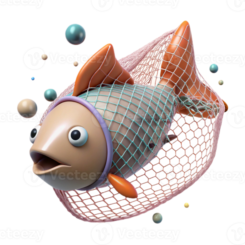 stunning creative Fish Trapped in Plastic Net Cutout Isolated on Transparent Background Close Up professional png