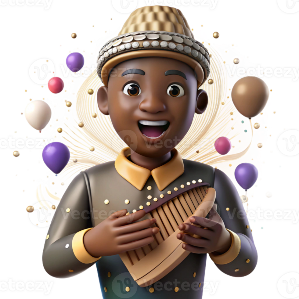 beautiful minimalist African Mbira Player Close Up View Cutout premium png
