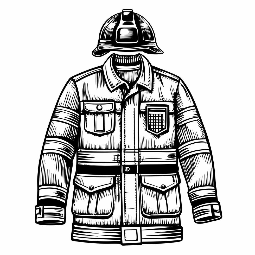 Vintage Firefighter Uniform Illustration with Helmet on White Background vector