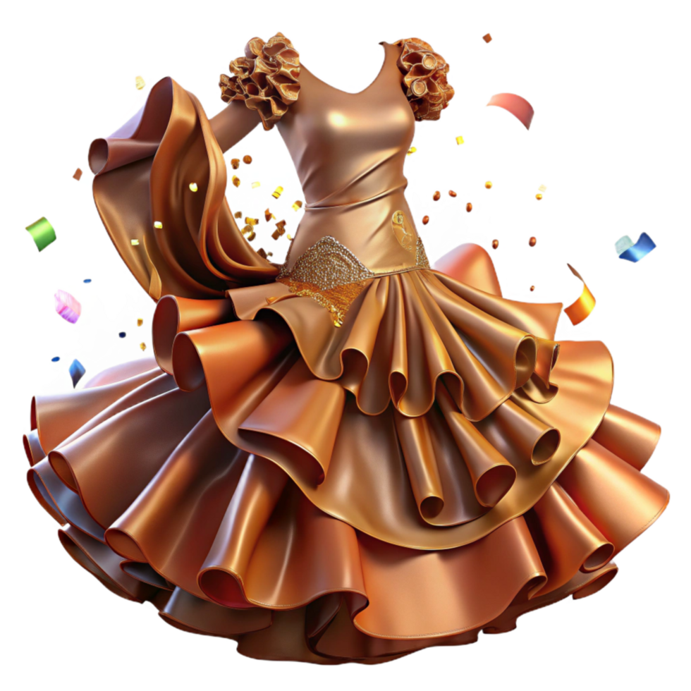 extraordinary contemporary Bronze Spanish Flamenco Dress with Flowing Skirt Transparent Background premium png
