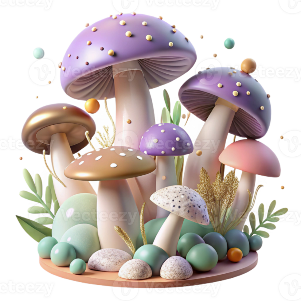 elegant traditional Forest Floor Mushrooms Transparent Background genuine png