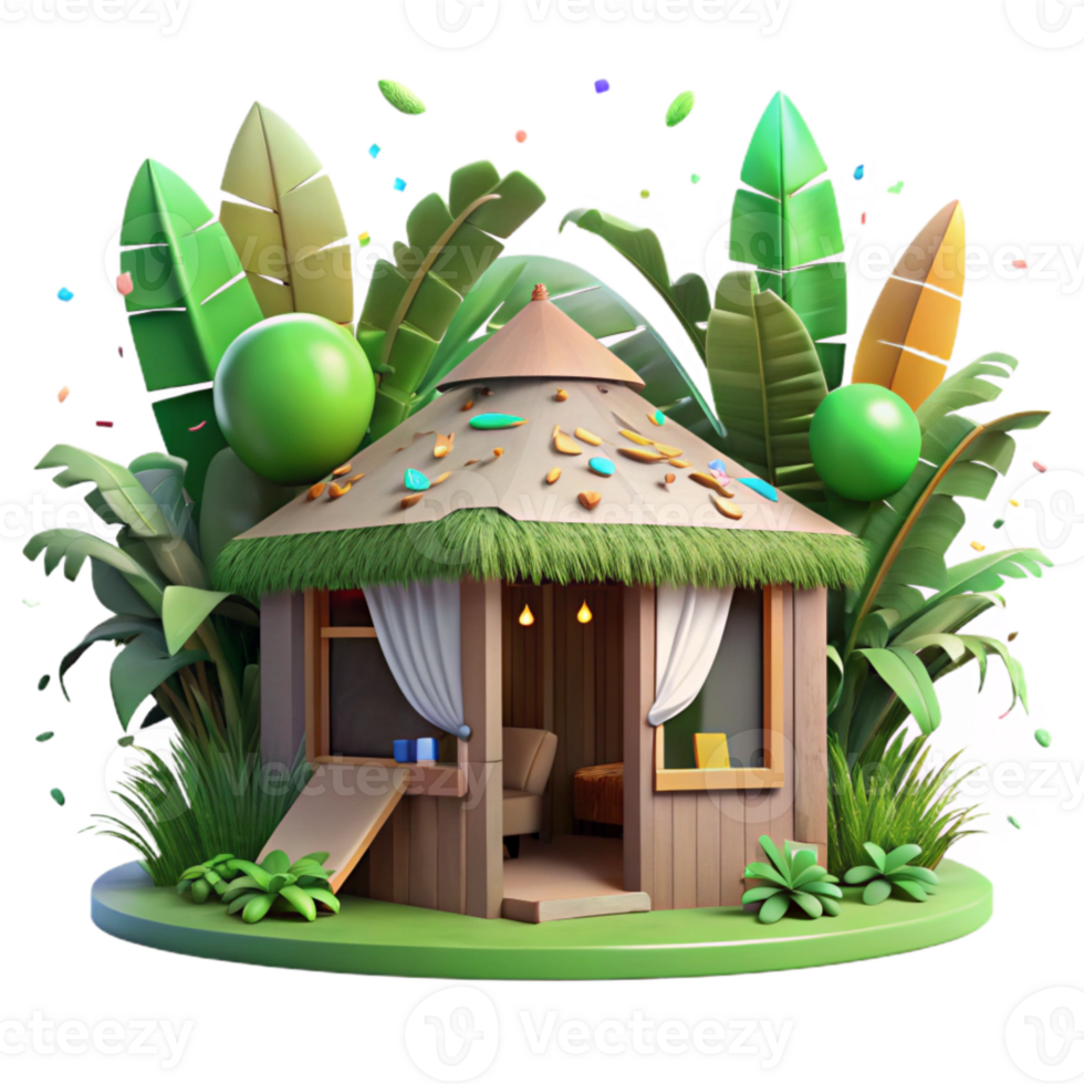impressive vintage Eco Lodge Bungalow Cutout Lush Green Foliage premium png